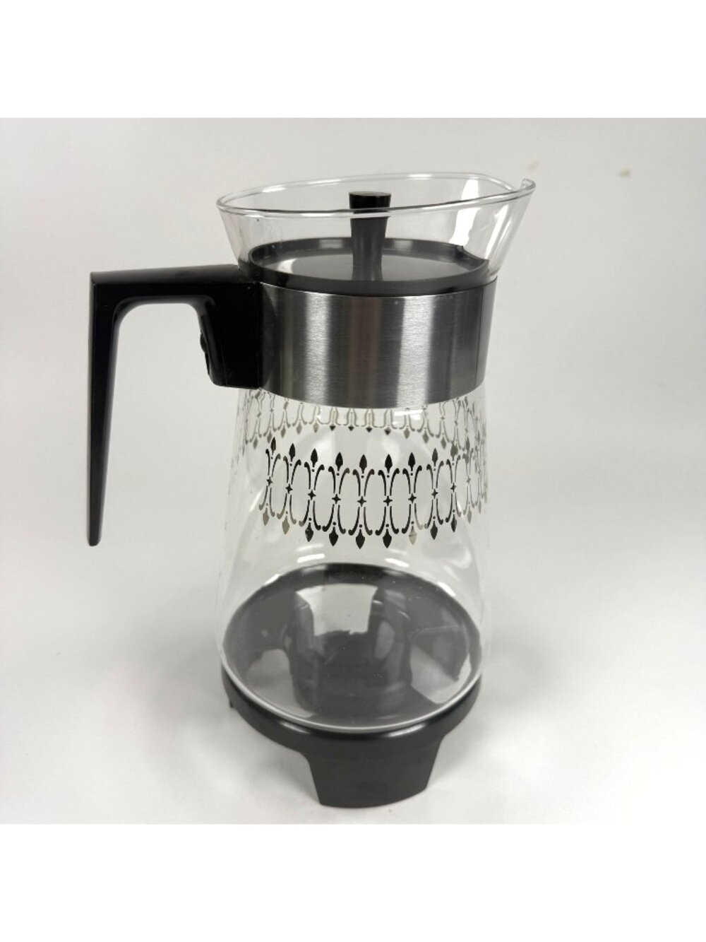 Pyrex Coffee Carafe 10-Cup Vintage Glass & Black/Metal Handle USA-Made MCM